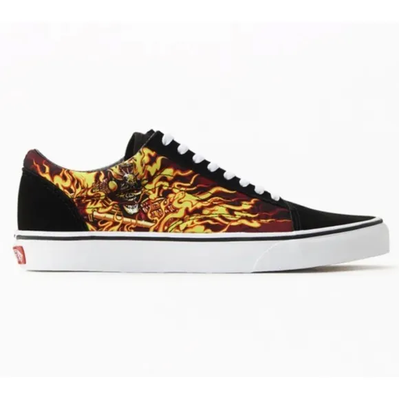 VANS OLD SKOOL SAMURAI RISING Flames Black Red Mens Skate Shoes- M 8.5- W 10