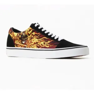 VANS OLD SKOOL SAMURAI RISING Flames Black Red Mens Skate Shoes- M 8.5- W 10