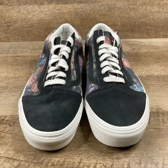 VANS Old Skool Trainers Moody Floral Lace Up Skate Gray Suede Womens 9.5 NEW