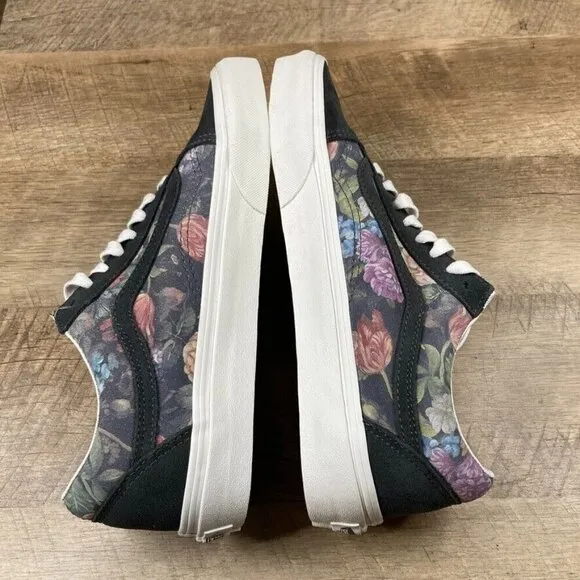 VANS Old Skool Trainers Moody Floral Lace Up Skate Gray Suede Womens 9.5 NEW