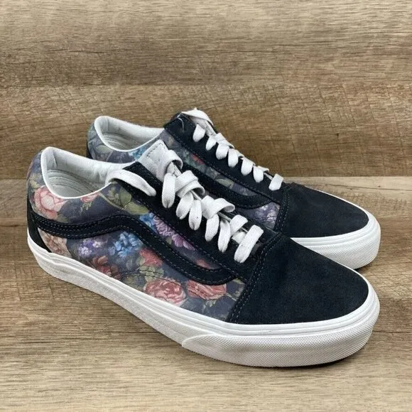 VANS Old Skool Trainers Moody Floral Lace Up Skate Gray Suede Womens 9.5 NEW