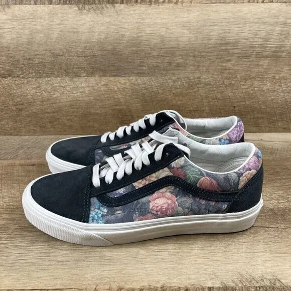 VANS Old Skool Trainers Moody Floral Lace Up Skate Gray Suede Womens 9.5 NEW