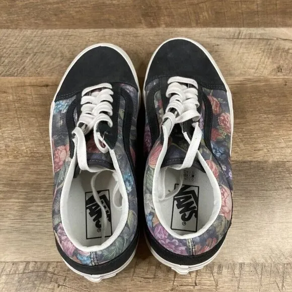 VANS Old Skool Trainers Moody Floral Lace Up Skate Gray Suede Womens 9.5 NEW