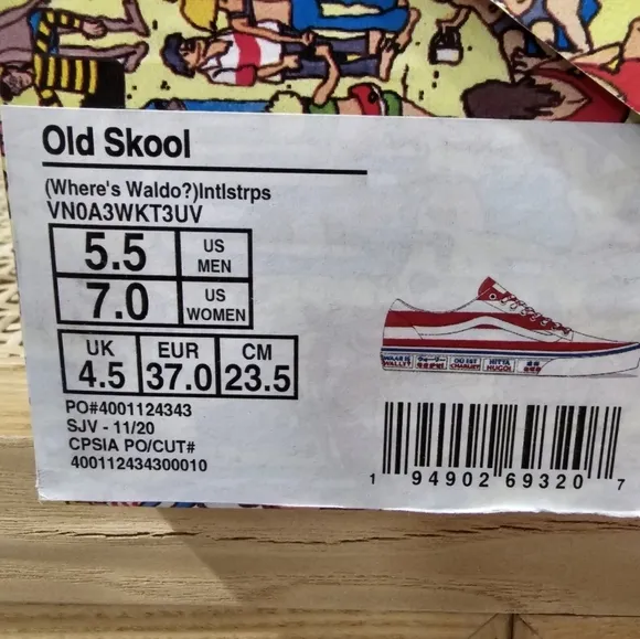 Vans Old Skool, (Where's Waldo?) International Stripes, Unisex M5.5, W7, NWT