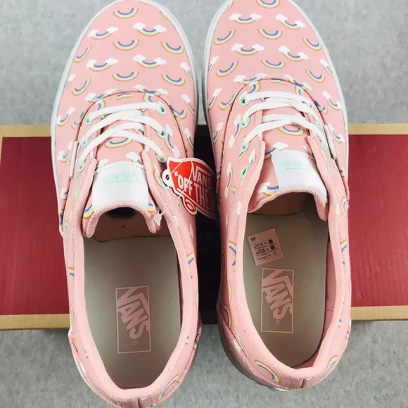 Vans Rainbow Canvas Low Top Sneakers Youths 6 / 7.5 Womens Pink Retro Unique New