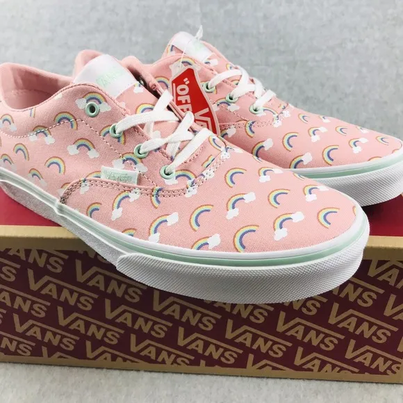 Vans Rainbow Canvas Low Top Sneakers Youths 6 / 7.5 Womens Pink Retro Unique New