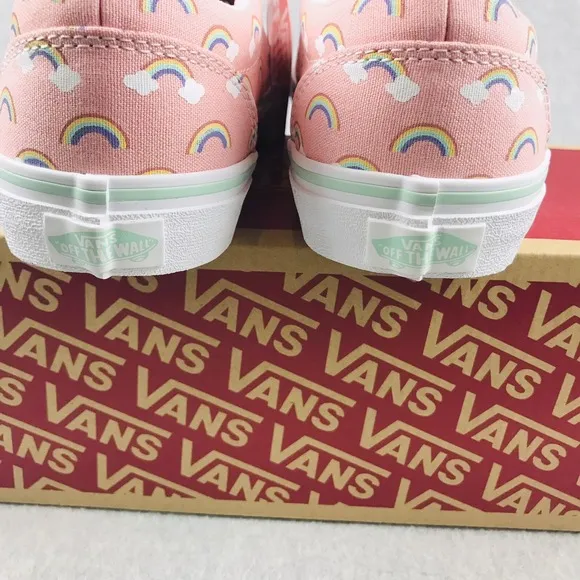 Vans Rainbow Canvas Low Top Sneakers Youths 6 / 7.5 Womens Pink Retro Unique New