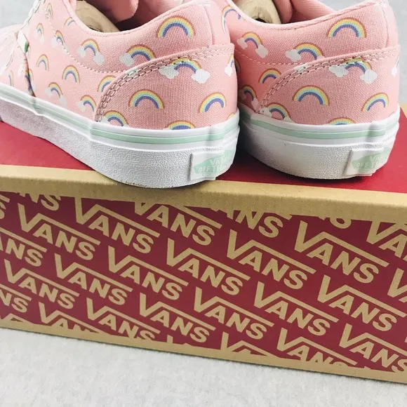 Vans Rainbow Canvas Low Top Sneakers Youths 6 / 7.5 Womens Pink Retro Unique New