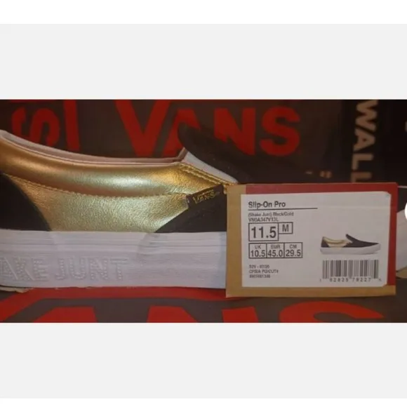 VANS Shake Junt Slip On Pro Shoes Black / Gold Men's 11.5 VN0A347V13L
