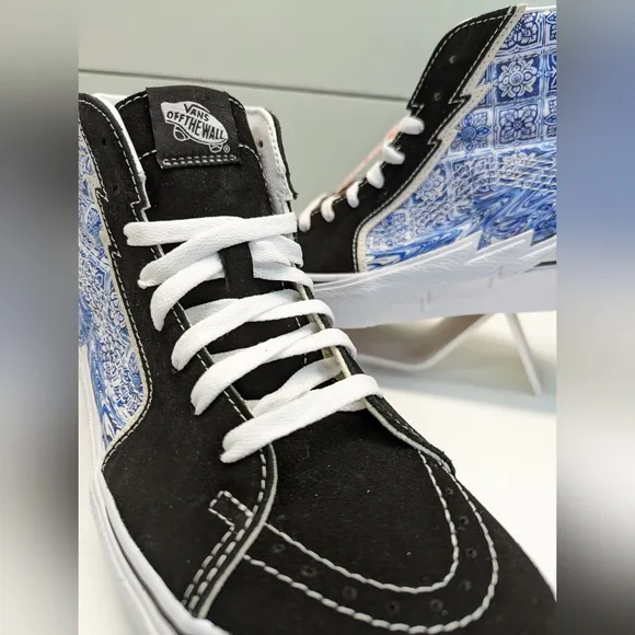 Vans SK8-Hi Bolt Liquify Black Blue Casual Fashion High top shoes size Women's 8