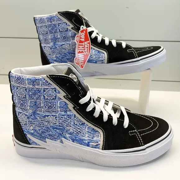 Vans SK8-Hi Bolt Liquify Black Blue Casual Fashion High top shoes size Women's 8