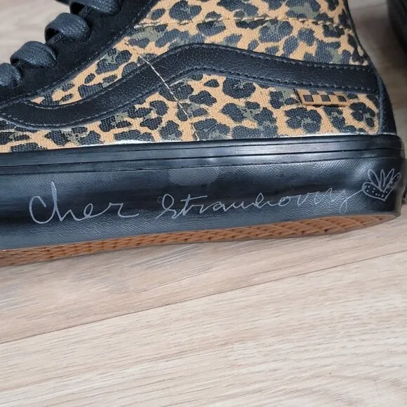 Vans Sk8 Hi Cher Strauberry Shoes Mens Size 8.5 Black Brown Suede Skate Cheetah