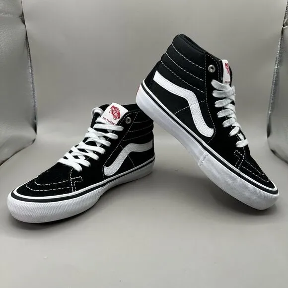 Vans Sk8-Hi Pro Classics Skate Shoes Sneakers Black/White Suede Mens Size 4.5