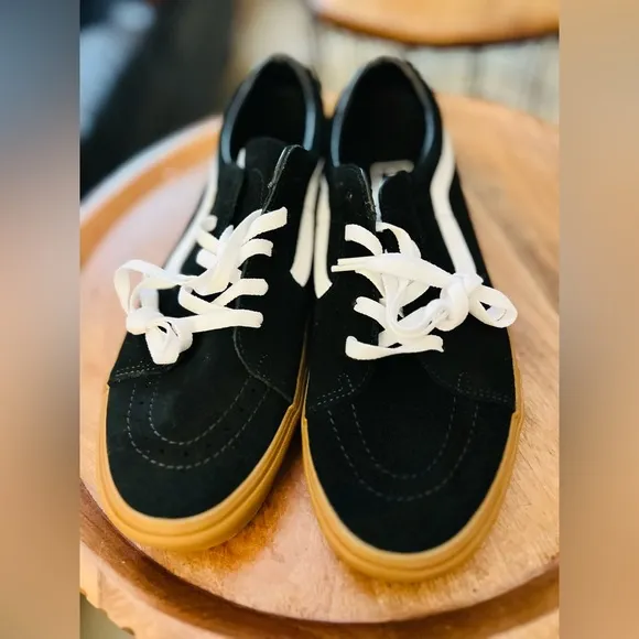 VANS Sk8-low Premium Leather Shoes (black/gum) size 13 men’s New
