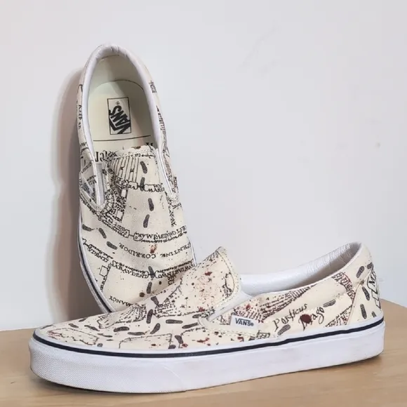 Vans Slip-On Harry Potter Marauders Map Graphic Sneakers Shoes