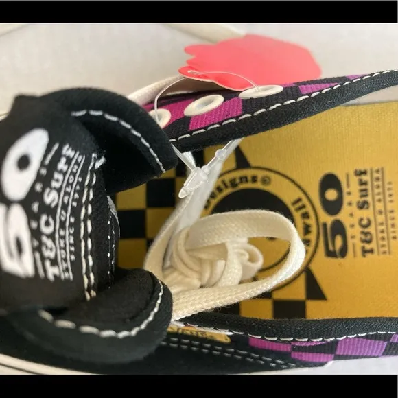 Vans T &amp; C Surf shoes black multi color checkered low tops mens sneakers…