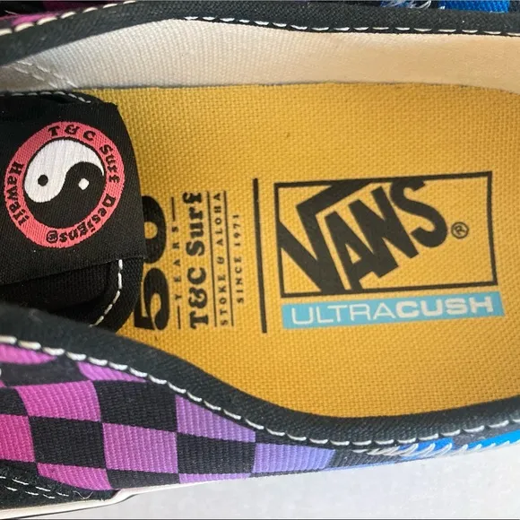 Vans T &amp; C Surf shoes black multi color checkered low tops mens sneakers…