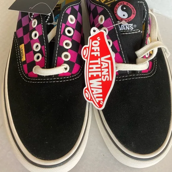 Vans T &amp; C Surf shoes black multi color checkered low tops mens sneakers…