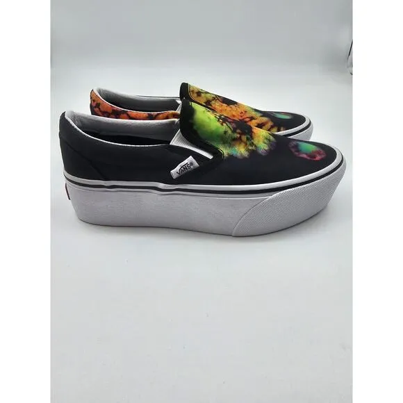 Vans Women's Classic Slip On Platform Paradoxical Tie Dye Shoes Black Size 6 New