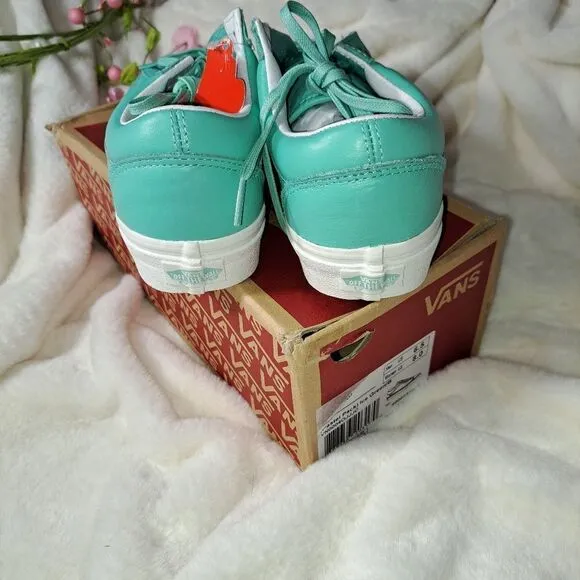 Vans Old Skool Pastel Pack Ice Green/Blanc Skate Shoes Leather 6.5 mens 8 womens