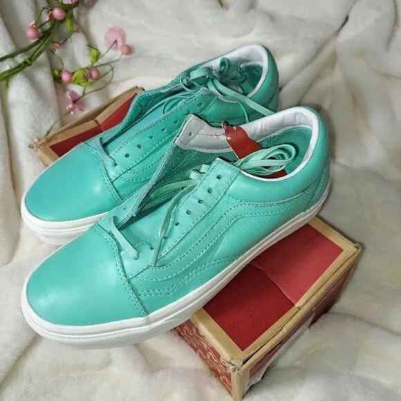 Vans Old Skool Pastel Pack Ice Green/Blanc Skate Shoes Leather 6.5 mens 8 womens