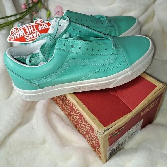 Vans Old Skool Pastel Pack Ice Green/Blanc Skate Shoes Leather 6.5 mens 8 womens