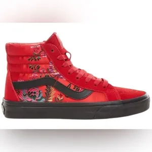 Vans Rare Sk8-Hi Red Reissue Floral Embroidered Festival Satin Skate Shoes W8