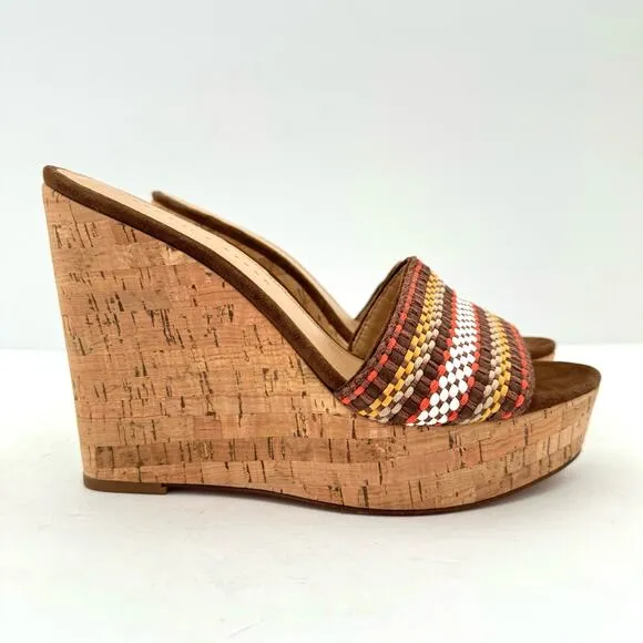 Veronica Beard Dali Brown Woven Cork Wedge Sandals Women's 8.5