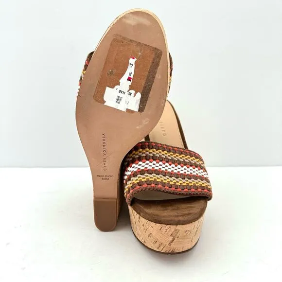 Veronica Beard Dali Brown Woven Cork Wedge Sandals Women's 8.5