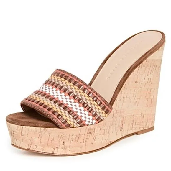 Veronica Beard Dali Brown Woven Cork Wedge Sandals Women's 8.5