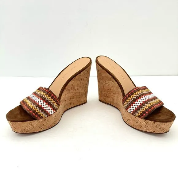 Veronica Beard Dali Brown Woven Cork Wedge Sandals Women's 8.5