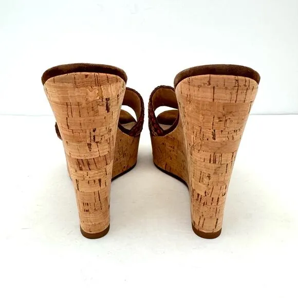Veronica Beard Dali Brown Woven Cork Wedge Sandals Women's 8.5