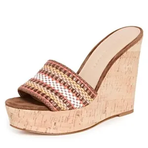Veronica Beard Dali Brown Woven Cork Wedge Sandals Women's 8.5