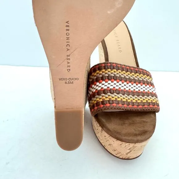 Veronica Beard Dali Brown Woven Cork Wedge Sandals Women's 8.5