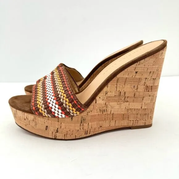 Veronica Beard Dali Brown Woven Cork Wedge Sandals Women's 8.5