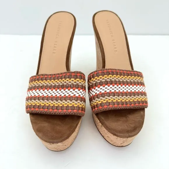 Veronica Beard Dali Brown Woven Cork Wedge Sandals Women's 8.5