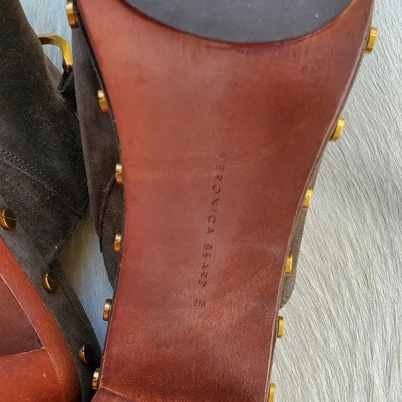 Veronica Beard Giles Dacey Suede Bit Mule Platform Clogs with Gold Accents Sz 7