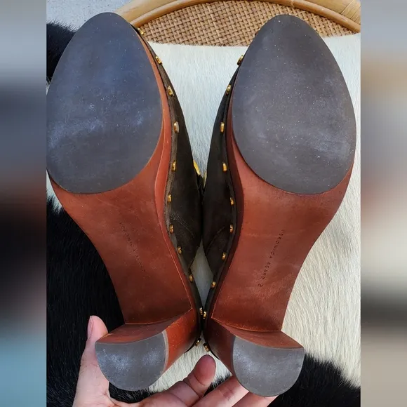Veronica Beard Giles Dacey Suede Bit Mule Platform Clogs with Gold Accents Sz 7