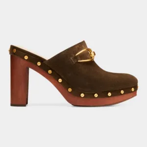 Veronica Beard Giles Dacey Suede Bit Mule Platform Clogs with Gold Accents Sz 7