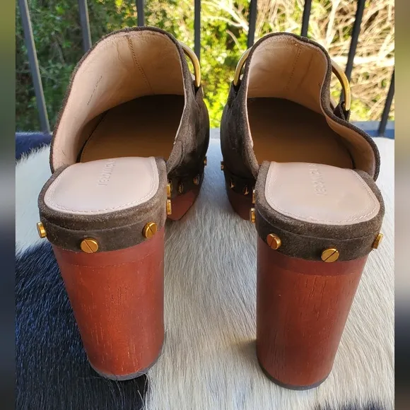 Veronica Beard Giles Dacey Suede Bit Mule Platform Clogs with Gold Accents Sz 7