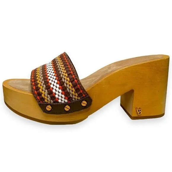 VERONICA BEARD Hannalee Platform Woven Clog Sandal Brown Heel Shoes Size 9