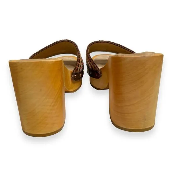 VERONICA BEARD Hannalee Platform Woven Clog Sandal Brown Heel Shoes Size 9