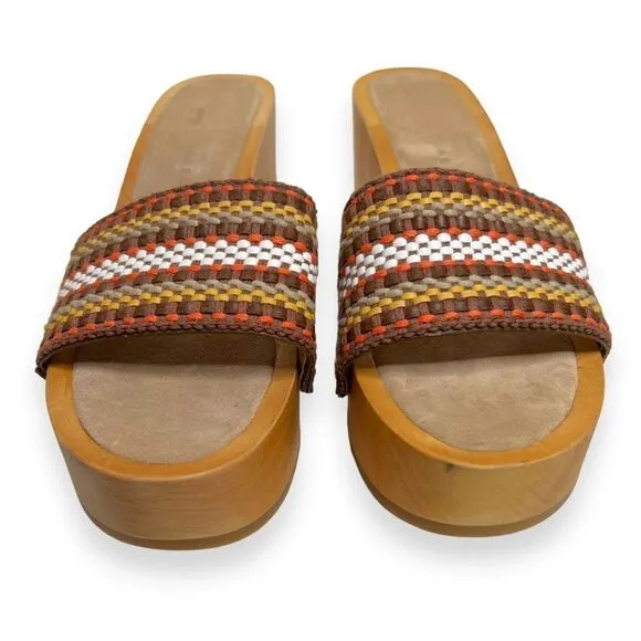 VERONICA BEARD Hannalee Platform Woven Clog Sandal Brown Heel Shoes Size 9
