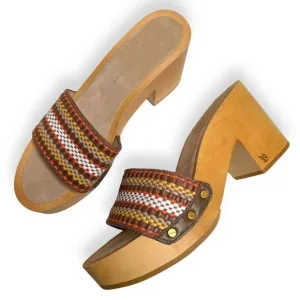 VERONICA BEARD Hannalee Platform Woven Clog Sandal Brown Heel Shoes Size 9