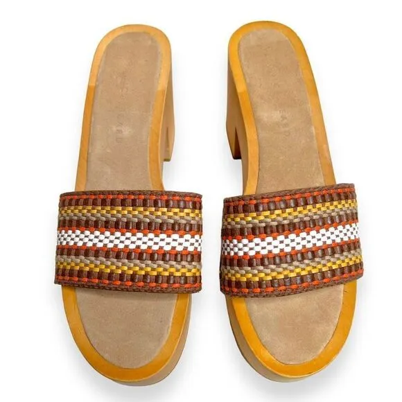 VERONICA BEARD Hannalee Platform Woven Clog Sandal Brown Heel Shoes Size 9