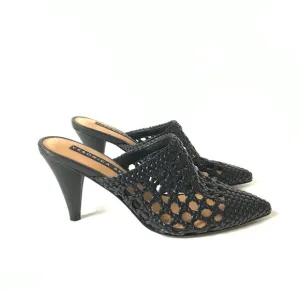 Veronica Beard Jaqlyn Basketweave Mules Sandals Heels Womens 35 5 Black Leather