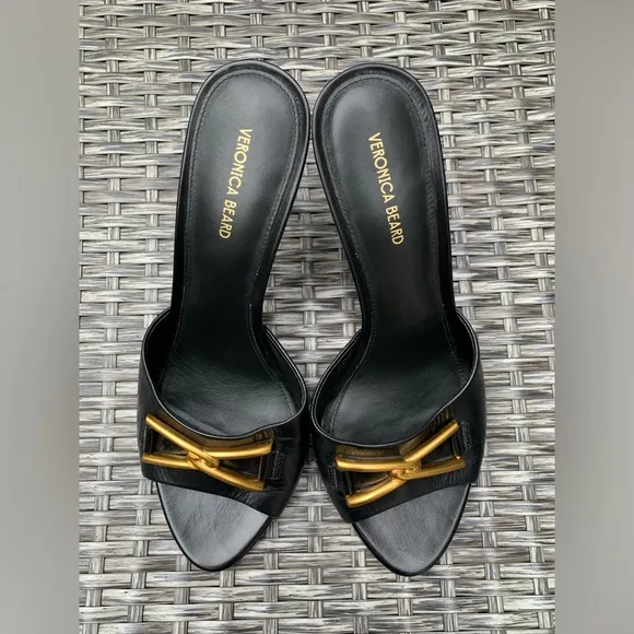 Veronica Beard Leather Slide Mule Sandals in Black, Size 9