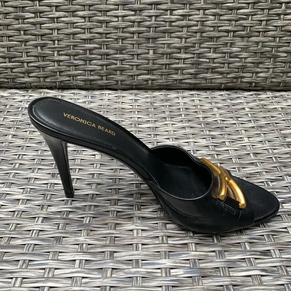 Veronica Beard Leather Slide Mule Sandals in Black, Size 9