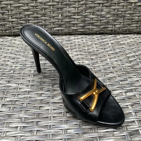 Veronica Beard Leather Slide Mule Sandals in Black, Size 9