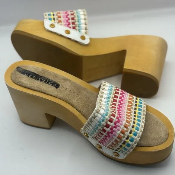 Veronica Beard Women’s Size 5 Hannalee Woven Leather Block-Heel Sandals Colorful